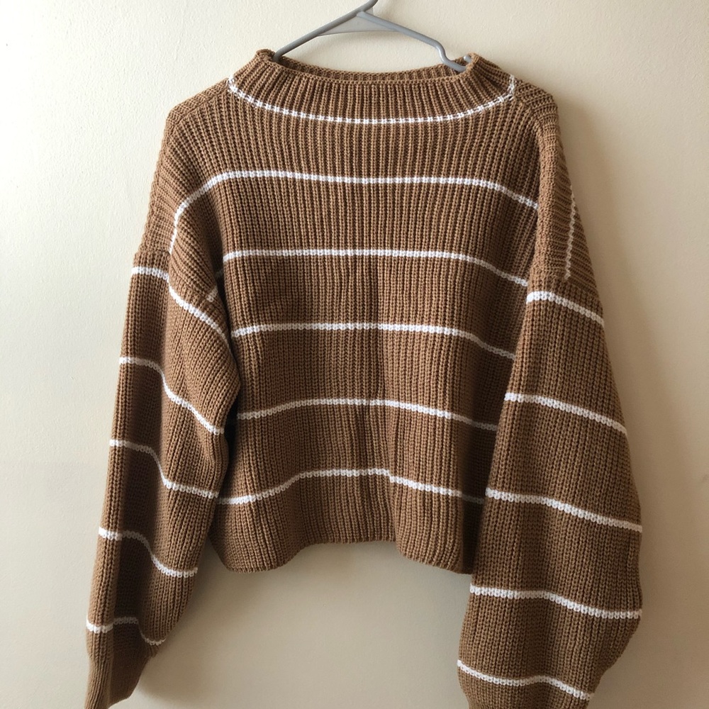 Zaful, cropped size small, striped tan sweater